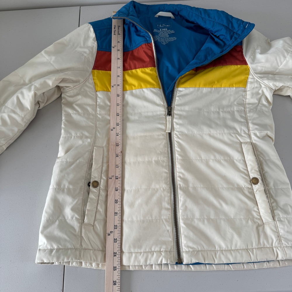 LL Bean Puffer Jacket Women S Colorblock Quilted Full Zip Retro Gorpcore Tan - Picture 12 of 14